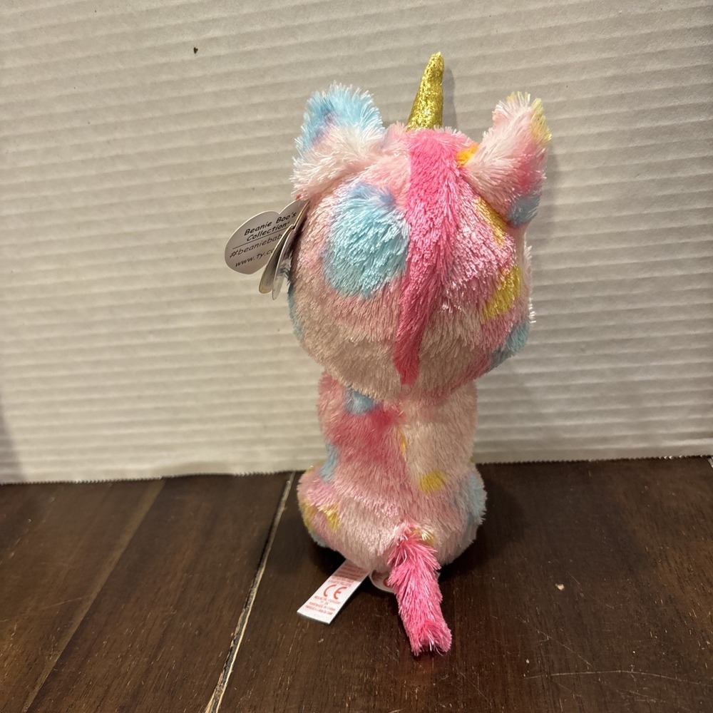 Ty‎ Beanie Boos Boo Fantasia the Unicorn 6" Beanbag Plush Pink Rainbow Spots - Picture 4 of 4